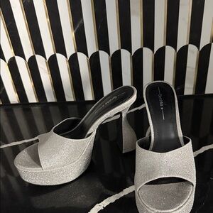 Bershka Glittering Silver Platform Heels